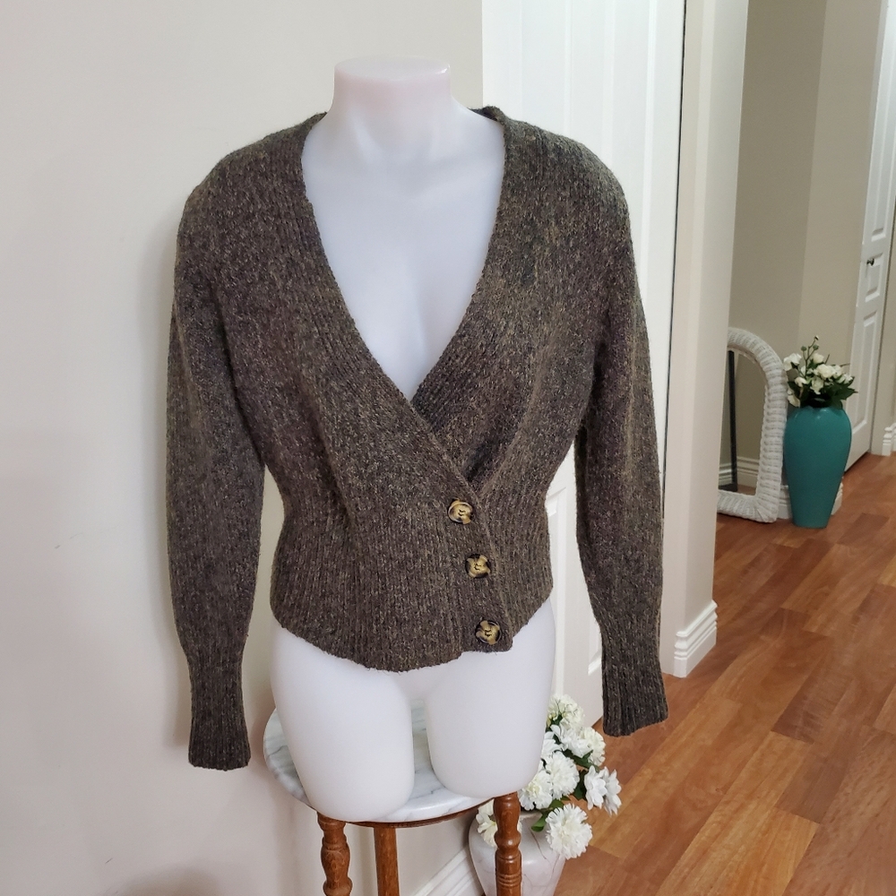 ZARA Women's Brown Button-Up Sweater